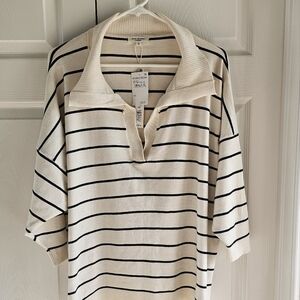 NWT Max Studio Stripe Collar  Lightweight Soft Yarns Sweater Cream 1X & 2X